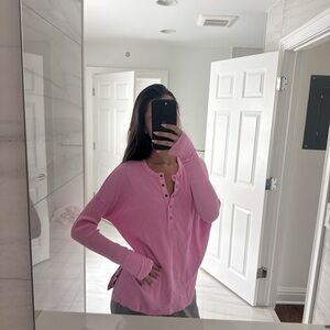 aerie Pink Waffle Henley Long-Sleeve Top